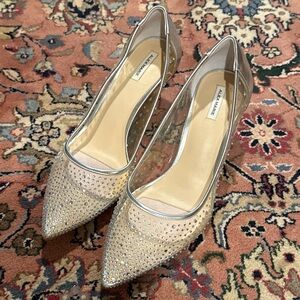 Alex Marie Silver and Tan Embellished Heels